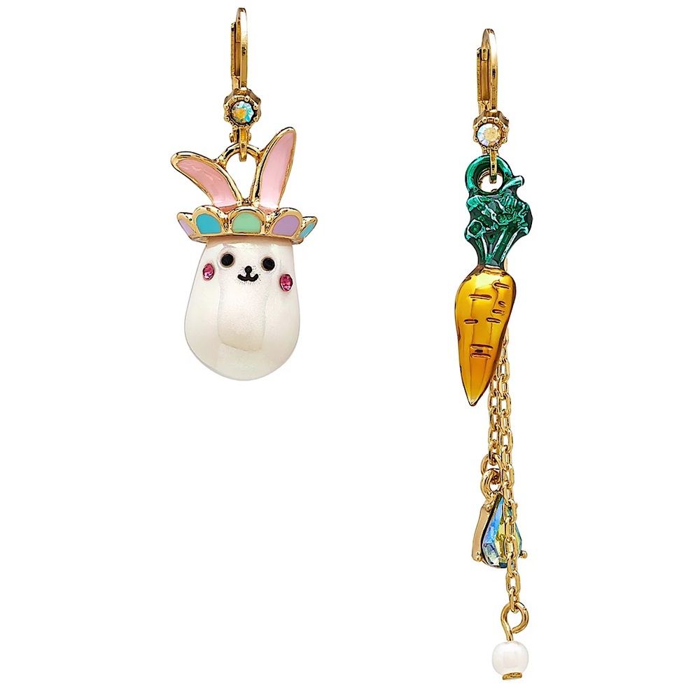Betsey Johnson Critters Bunny Carrot Mismatch Easter Earrings New